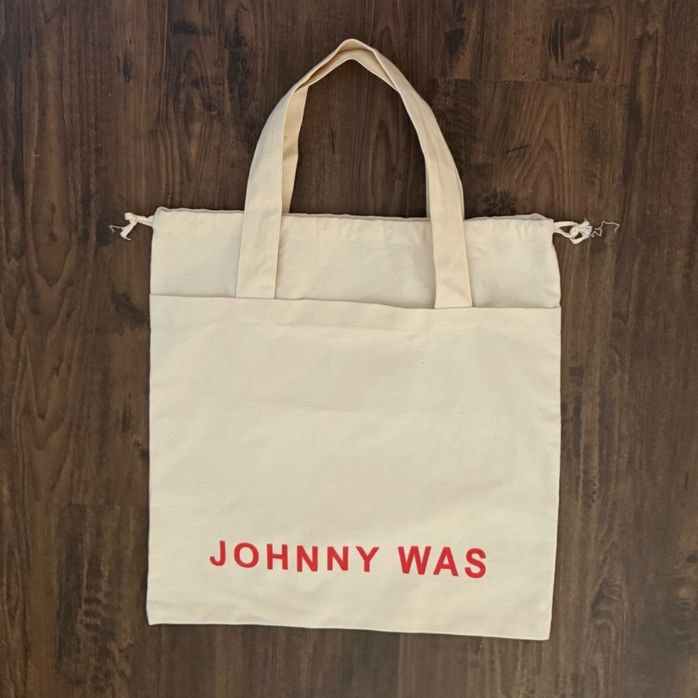 Johnny Was Off WhiteCotton Canvas Tote Bag Drawstring Closure 15X16.5” (NWOT)